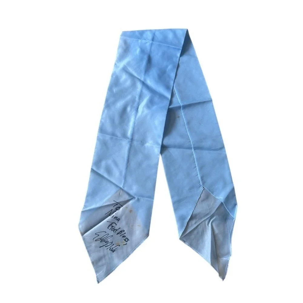 Vintage Light Blue Scarf Neckerchief Signed Nina Eddie Miles Elvis‎ impersonator